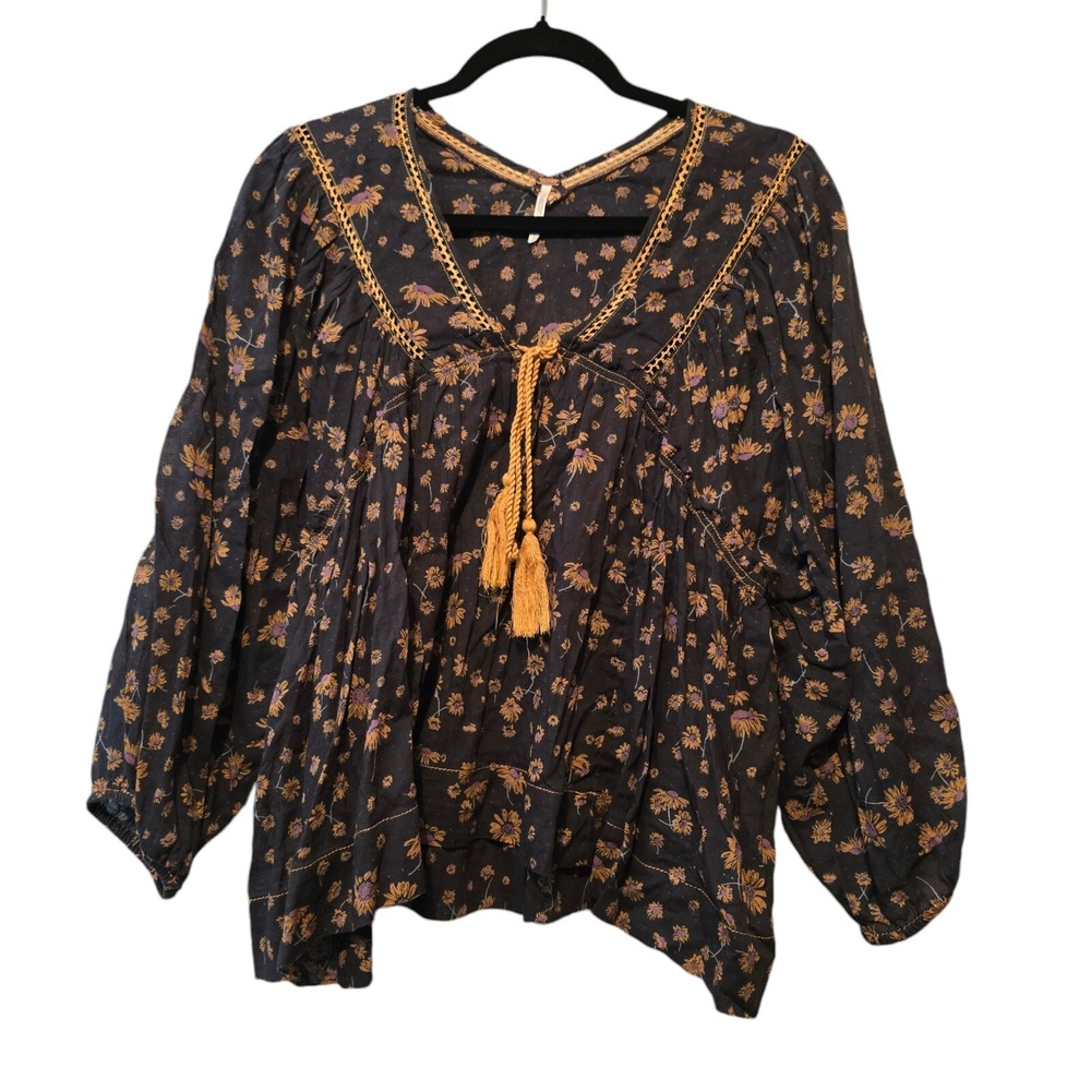Free People 'Never A Dull Moment' Top SM Balloon Slv Peasant Cottage Baby Doll